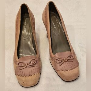 Nine West Retro Loafers 3 Inch Heels Blush Light Pink 6.5M